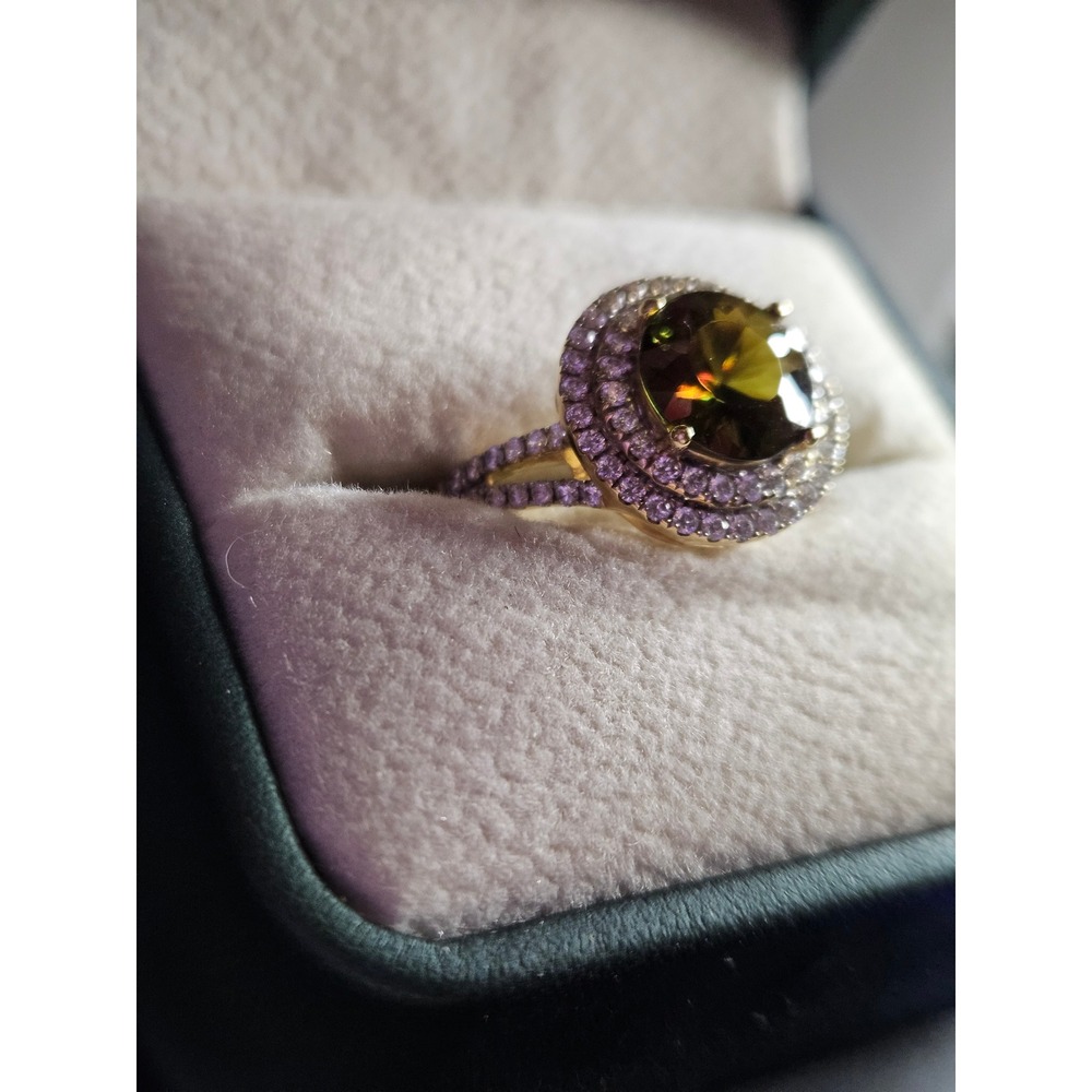 14K Gold 0.76ctw diamond Color Change Sphene 2.05ctw Double Halo Ring 8009061Y - Picture 2 of 6